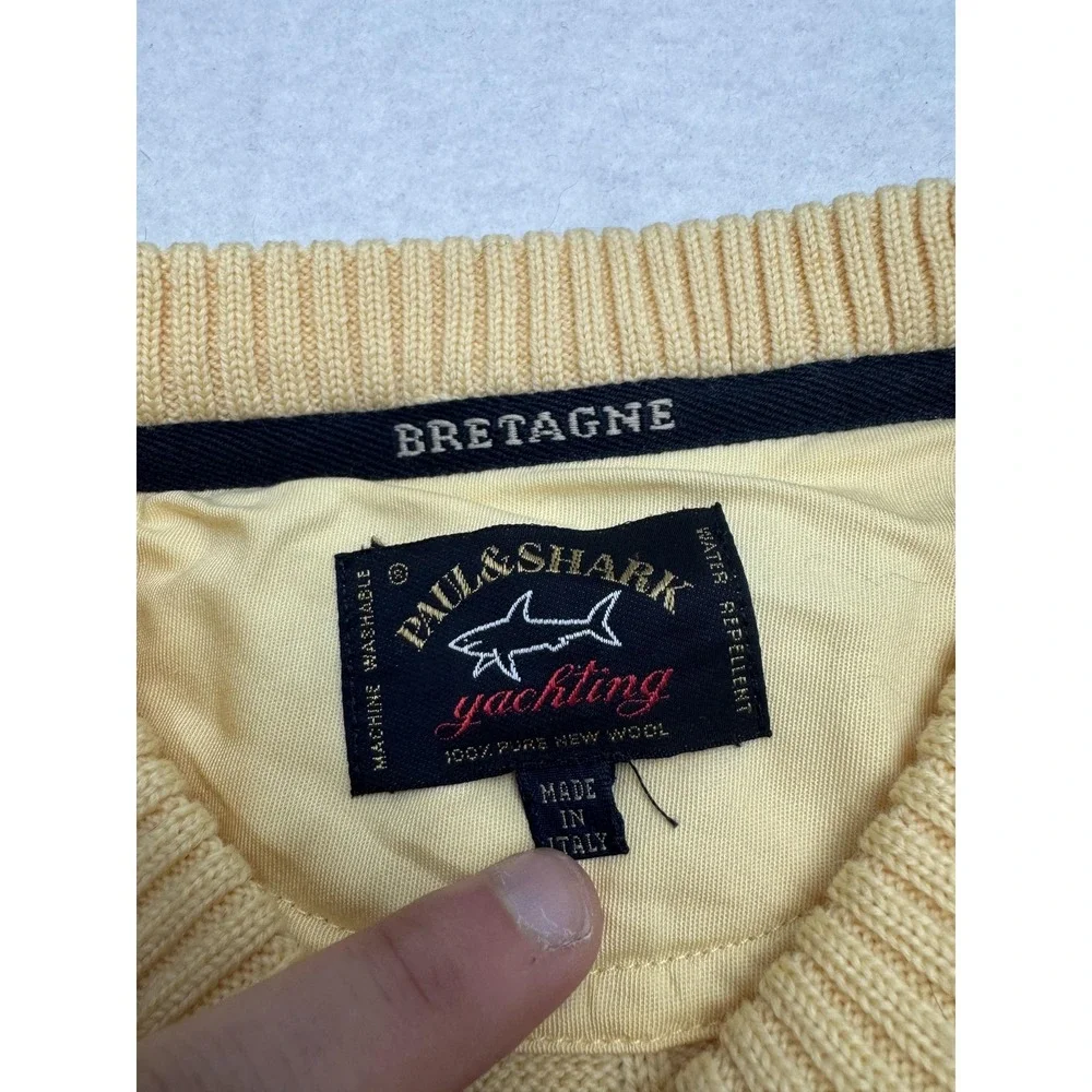 Paul & Shark‎ Bretagne Sweater Mens XL Yellow Wool Cable Knit Crewneck Italy